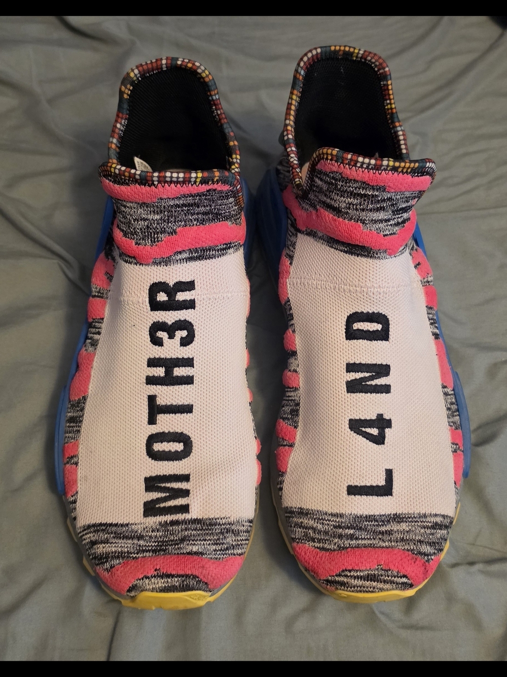 Adidas NMD Collection Men Sz 12.5. Custom Paint On Sole And Pink Stripes.